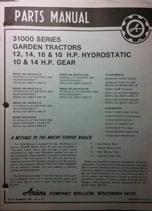 Ariens S-10G 12 14 S-16 S-18 Lawn Garden Tractor & Implements Parts Manual 1977 - Picture 1 of 2