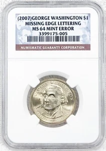 1.00 2007 George Washington One Dollar Coin Missing Edge Mint Error - Picture 1 of 24