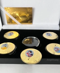 Snow White And The Seven Dwarfs x5 Gold Plated Coin Set Sleeping Beauty Coins - Picture 1 of 4