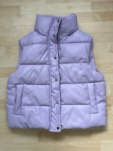 Asos Pastel Purple Waistcoat Ladies Lilac Quilted Faux Leather Gilet YKK Zip S/8 - Picture 1 of 5