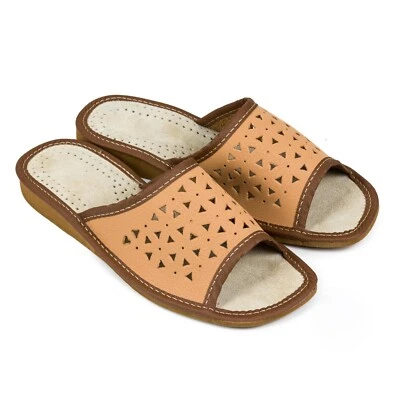 Mujer Damas Zapatillas Hogar Zapatos Cuero Natural Kapcie Patrón Floral Foto 1 de 4