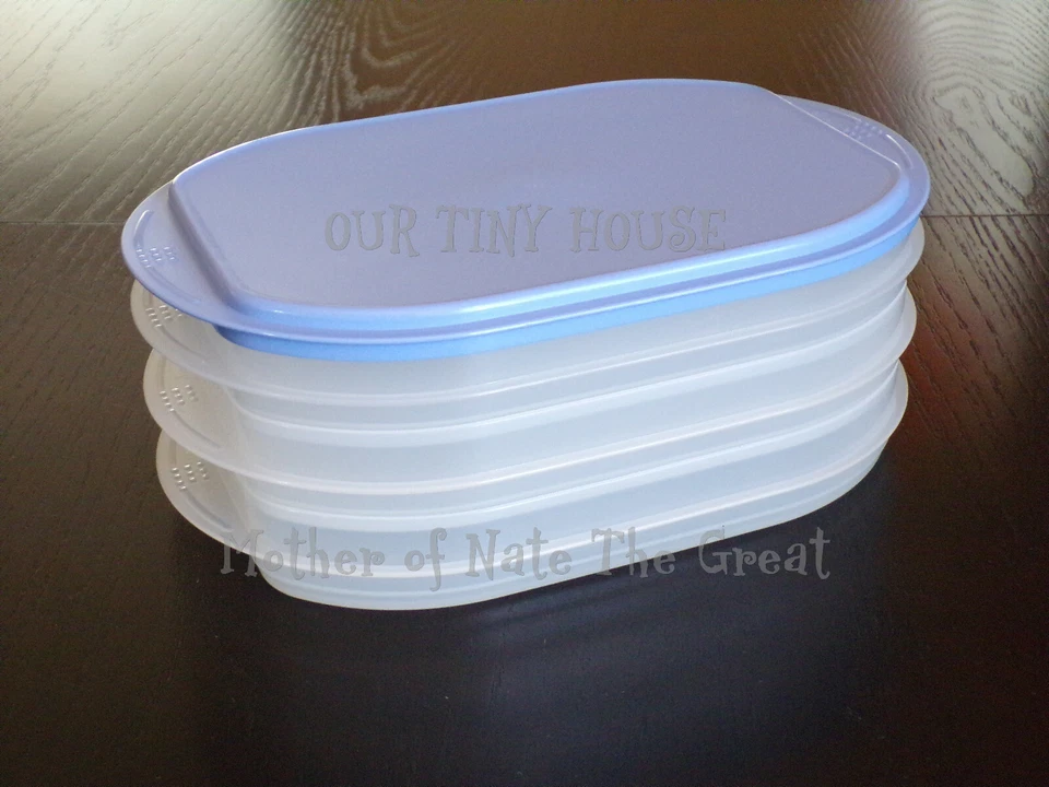 Tupperware 2576 Fridge Stackable Deli Keeper Meat Cheese 3pc W/blue Lid 2575
