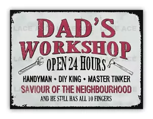 Dads Workshop Aluminium Metal Garage Sign Workshop Shed Man Cave - Picture 1 of 2