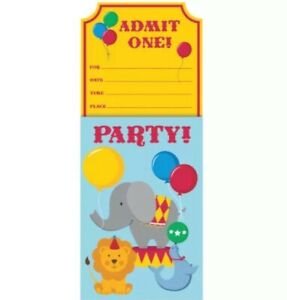 8 Circus Time Birthday Party Invitations With Envelopes New NIP A16