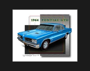 1964 Pontiac GTO Muscle Car Art Print - Blue - Picture 1 of 1