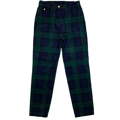 Lauren Ralph Lauren Check Blue Green Corduroy Trousers Women's UK 8 27W 30L - Image 1 of 4
