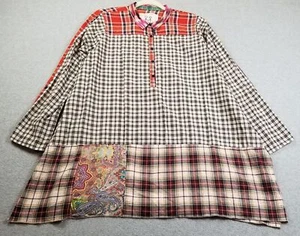 JOHNNY WAS Tunic Top Women’s Extra Small XS Patchwork Plaid Paisley Long Sleeves - Picture 1 of 15