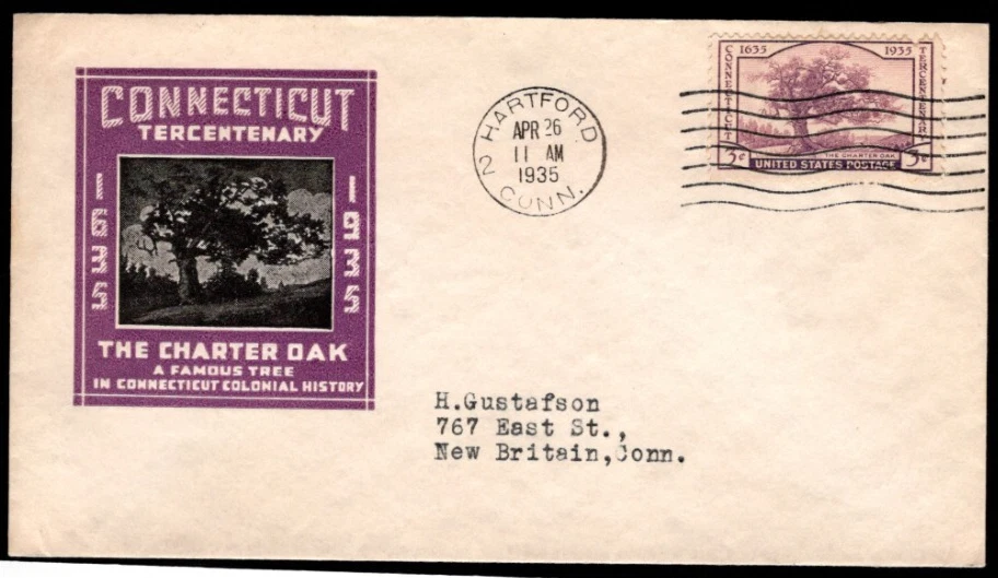 SC# 772 FDC,  Tercentenary of Connecticut,  Ioor cachet, flap open - Image 1 of 1