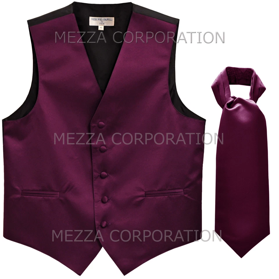 New Men's tuxedo Vest Ascot Cravat prom party Dark Purple wedding formal special - Image 1 of 1