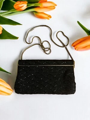 Vintage Jerome  Black Art Deco Beaded Shoulder Bag Clutch Purse - Image 1 of 4