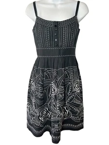 CYNTHIA STEFFE Midi Dress SIZE 2 Black Linen Floral Embroidered Pockets Twee - Picture 1 of 13