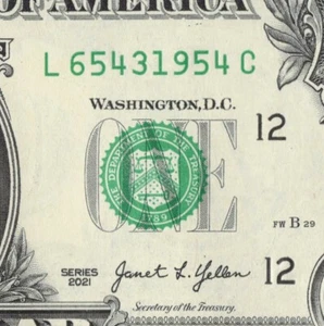 Four Digit Ladder Fancy Serial Number One Dollar Bill L65431954C Year Note 1954 - Picture 1 of 12