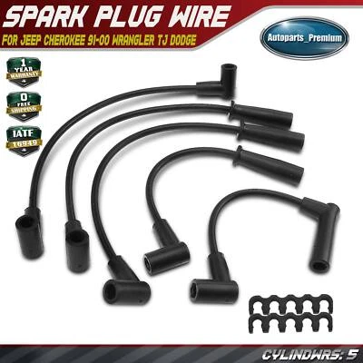 5x Spark Plug Wire Set for Jeep Cherokee 91-00 Wrangler TJ Dodge Dakota L4 2.5L - Image 1 of 4