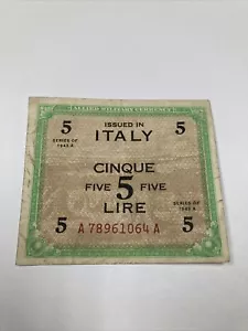 Italy 1943 A series 5 Lire MPC military payment banknote - Picture 1 of 5