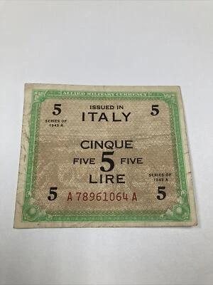 Italy 1943 A series 5 Lire MPC military payment banknote - Image 1 of 4