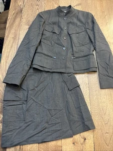 Calvin Klein Damen Zweiteiler Rock Anzug, Military Cargo Braun Wolle, Größe 6 & 8 - Bild 1 von 17