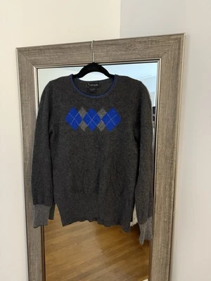 Suéter Grande BLOOMINGDALES 100% 2 Capas Cachemira Carbón Argyle Cuello Redondo Foto 1 de 4