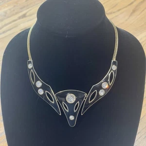 Vintage Modernist schwarz Emaille Halsband Halskette Goldplatte 80er Mod Kern 16 Zoll - Bild 1 von 5