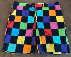 Loudmouth Golf Shorts Men's 42 Multi Color Block Hollywood Squares Pockets - Picture 1 of 4