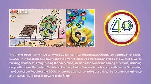 St. Lucia 2024 - ECB 40th anniversary Art - Sheet of 2 Stamps - MNH - Image 1 of 1