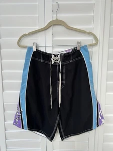 Womens Vintage Billabong Board Shorts Black with Lilac Pale Blue panels Waist 28 - Picture 1 of 15