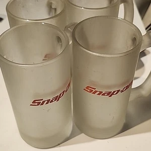 Snap-On Tools Frosted Glass Beer Mugs Cup 5.5" Red Logo Mechanic Gift Set of 4 - Picture 1 of 3