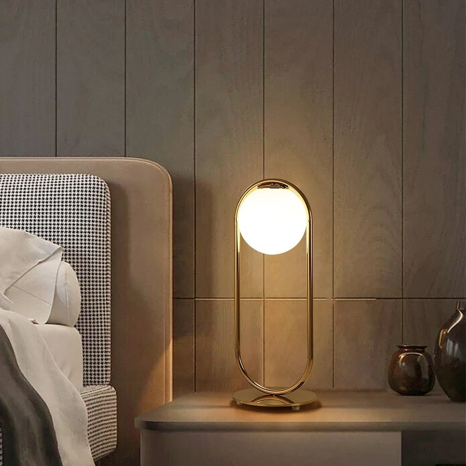 Modern Metal LED Table Lamp – White Glass Globe for Bedroom - Image 1 of 1