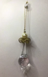 Acrylic Teardrop Ornament Clear With Faux Pearl Gold Tone Bead Wire Accents 5 In - Picture 1 of 13