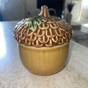 Pier 1 Imports Eichel Schüssel Deckel 6" Bonbondose Keks Plätzchen Herbst Steinzeug - Bild 1 von 7