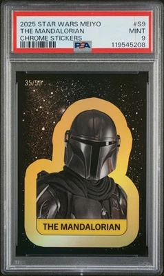 2025 Star Wars Meiyo EL MANDALORIANO CROMADO PEGATINAS Dorado Ref. /50 PSA 9 POP 1 Foto 1 de 2