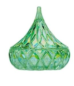 Godinger Hershey’s Kisses Crystal Iridescent Green Candy Dish Bowl Display Gift - Picture 1 of 2