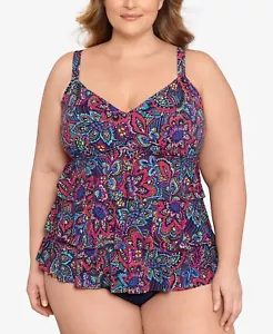 Swim Solutions Women's Tummy-Control Tiered One-Piece Swimsuit, Size 16W - Picture 1 of 3