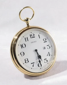 Vintage Seiko Desk Alarm Clock Oversized Pocket Watch Metal Case QQ 104 A - Picture 1 of 7