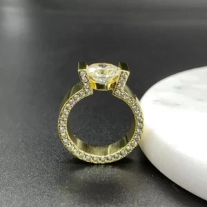 2.50 ct Created Round Cut Diamond Women's Engagement Ring 14k Yellow Gold Plated - Picture 1 of 2
