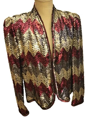 Chaqueta Lentejuelas # 14 Harry Acton Para Fiesta Coleccionables Años 80 Rojo, Plateado, Gris De Colección Foto 1 de 4