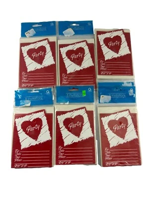 Vintage Amscan Valentines Party Invitations Lot of 6 Sealed Packs Single Panel - Image 1 of 4