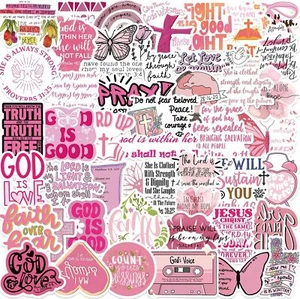 50 PCS Inspirational Bible Verse Stickers - Pink Religious Faith Stickers - Picture 1 of 2