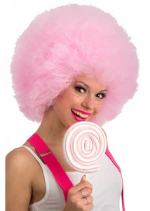 Giant Pink Afro Wig Candy Floss Pride Cotton Candy Made In Italy DELUXE Quality - Picture 1 of 2