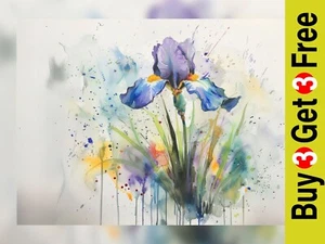 Vibrant Blue Iris 5"x7" Print on Matte Paper | Stunning Watercolor Botanical Art - Picture 1 of 7
