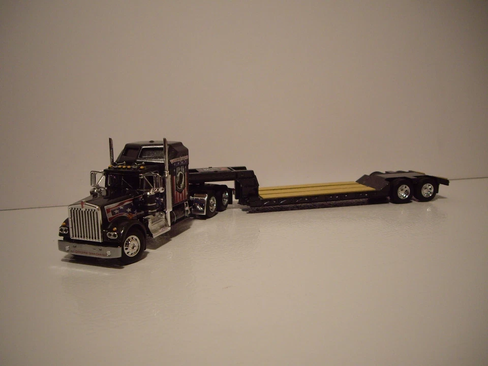 First Gear DCP 1/64 Gray POW/MIA Kenworth W900A Sleeper w/ Rogers Lowboy 60-1312