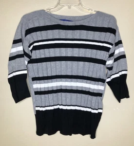 Apt. Suéter 9 Rayas Grande (10) Negro-Gris-Blanco Mangas 3/4 Pullover - Imagen 1 de 5