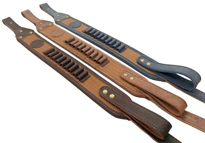 CALYX 1" Leather Canvas Rifle Gun Sling Cartridge Shell Holder Slots For 9 pcs .308