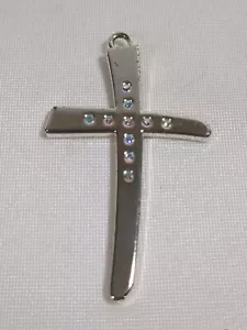 Harvey Lewis Silver Tone Cross Crucifix Pendant Charm Christmas Ornament? 3.25" - Picture 1 of 8