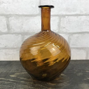 vtg hand blown swirl Amber glass vase 7 3/4” Tall - Picture 1 of 12