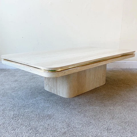 Postmodern Faux Travertine Laminate and Gold Coffee Table Cover