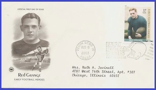 USA5 #3811 ADDR PCS ARTCRAFT FDC   Foolball Heroes Red Grange - Image 1 of 1