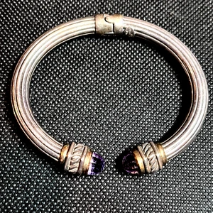 FLLI MENEGATTI STERLING SILVER & 18K GOLD BANGLE BRACELET AMETHYST ITALY #91Z - Picture 1 of 13