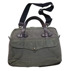 Filson Tablet Briefcase Green Rugged Twill with Leather Padded Sleeves Bag - Picture 1 of 18