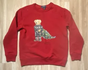 Polo Ralph Lauren Sweatshirt Youth L (14-16) Christmas Bear Fair Isle Red Fleece - Picture 1 of 7