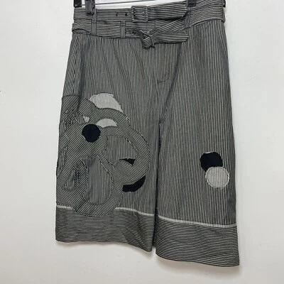 Vivienne Tam Black Striped Patchwork Skirt Size 4  Double Belt Gray White - Image 1 of 4